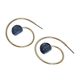 Gold Hoop Earrings Blue Bead Modern Sculptural Earrings Statement Hoops Artisan